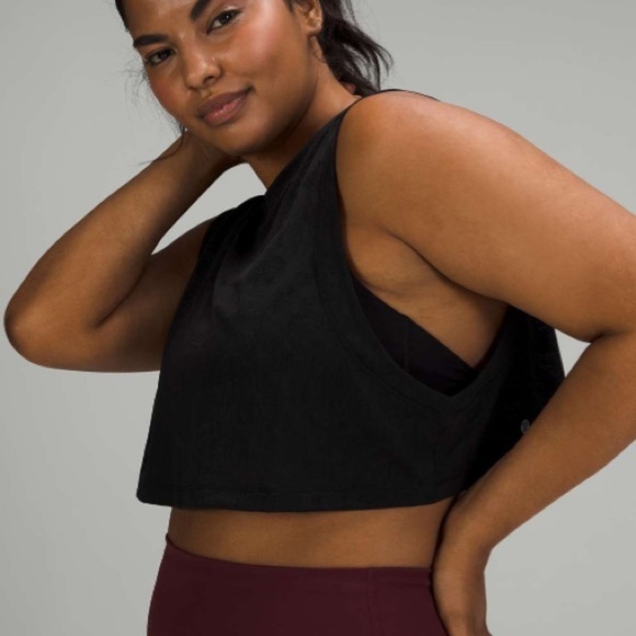Lululemon All Yours Cropped Cotton Tank Top Train Black Size 12 - Picture 7 of 7